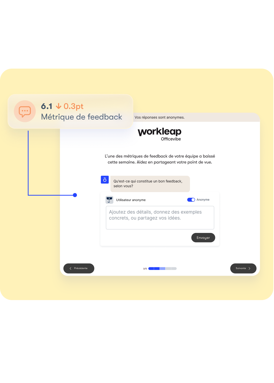 Apprenez-en plus sur votre équipe grâce aux Pulse Surveys, eNPS score et feedback anonyme.