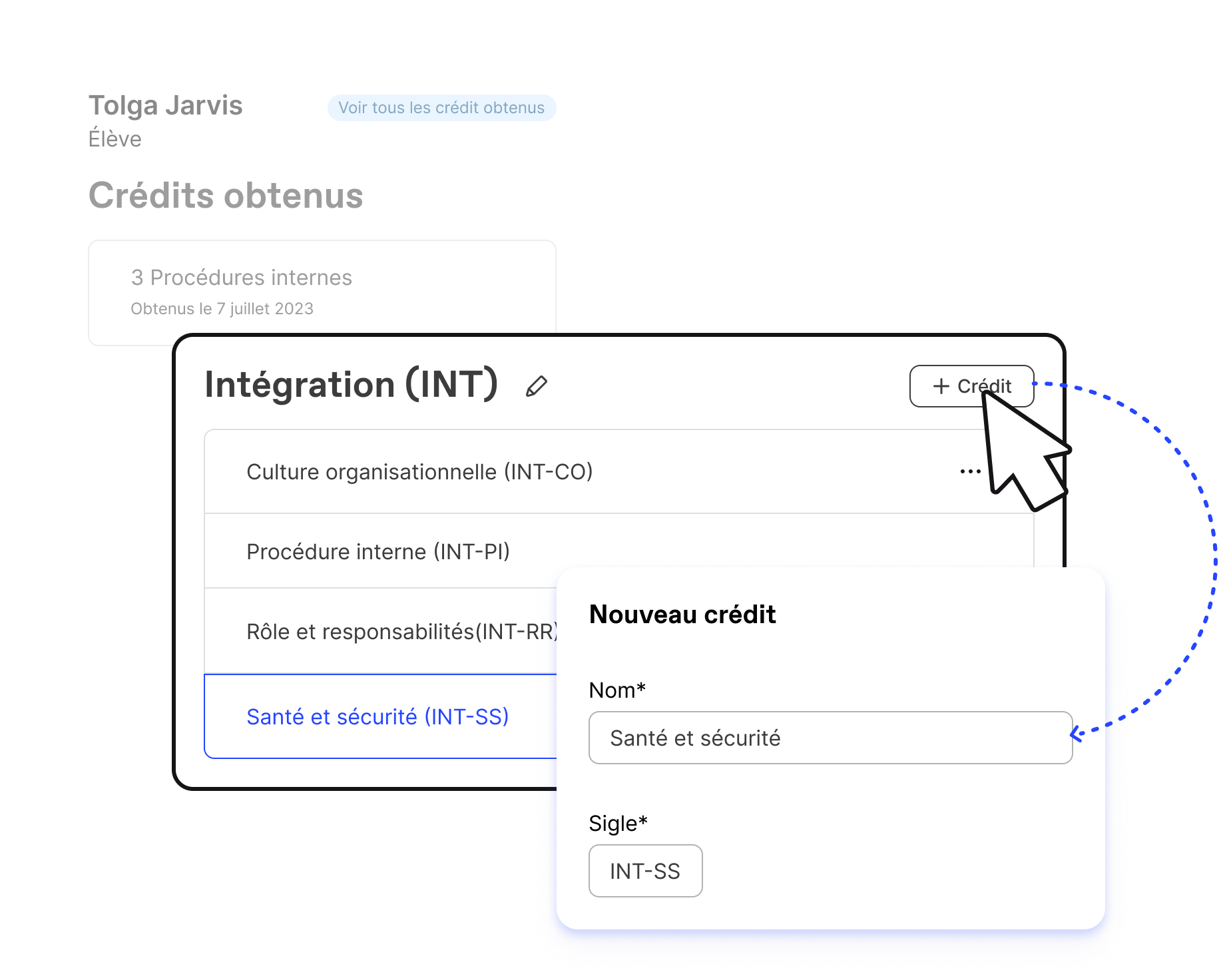 Ajout d'un nouveau crédit à Workleap LMS pour définir des scores aux formations complétées et gérer les crédits par utilisateur.