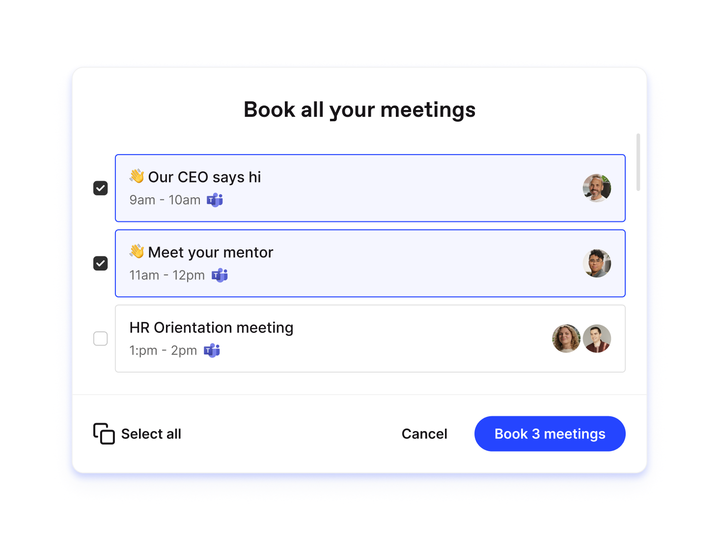 onboarding admin setting up meetings with different people for the new hires