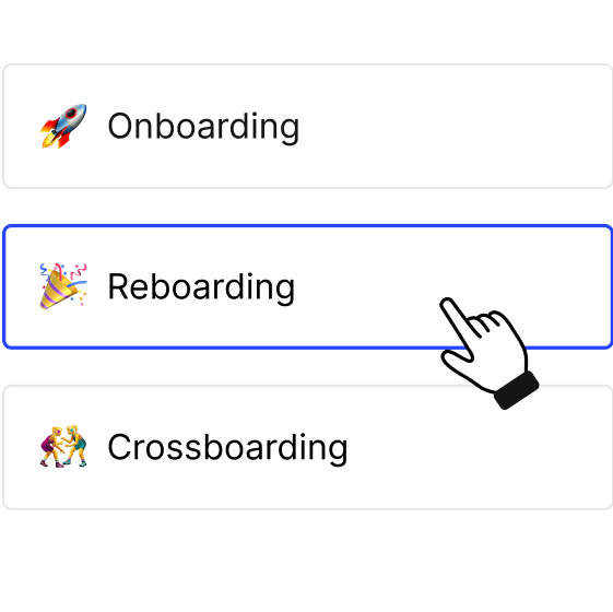 hr selection between three options onboarding reboarding and crossboarding